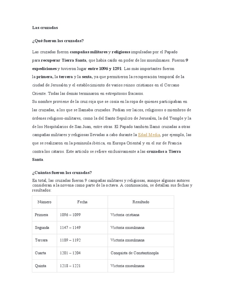 Resumen de las Cruzadas: 9 Campañas | PDF | Cruzadas | imperio Bizantino