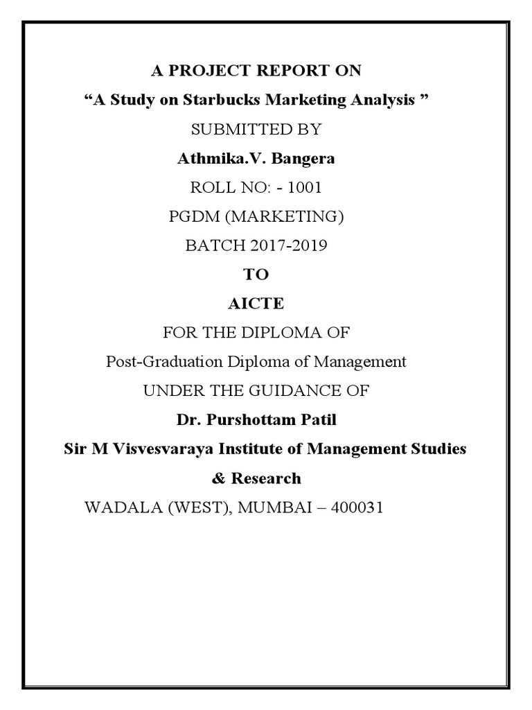 A PROJECT REPORT ON STARBUCKS Analysis | PDF | Starbucks | Coffee