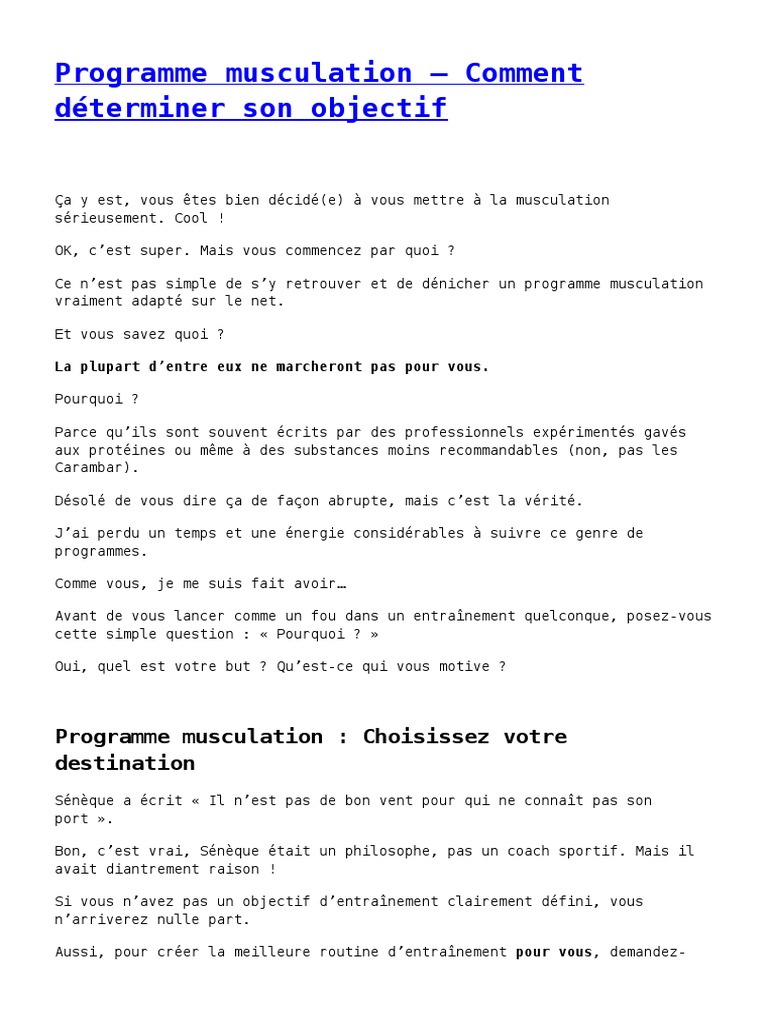 Programme de Musculation Comment Determiner Son Objectif | PDF ...
