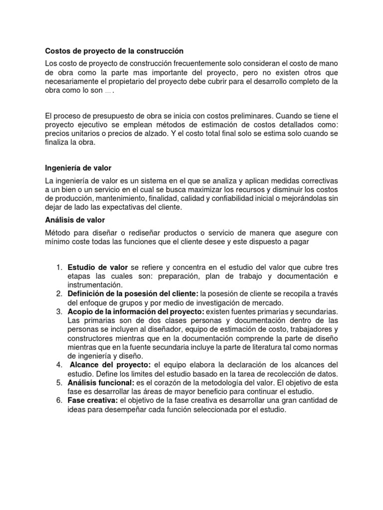 Costos y Análisis en Proyectos de Construcción | PDF | Arte