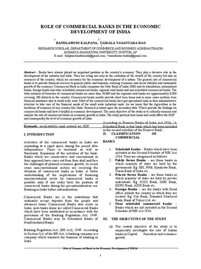 Role of Commercial Banks in The Economic Development of India | PDF ...