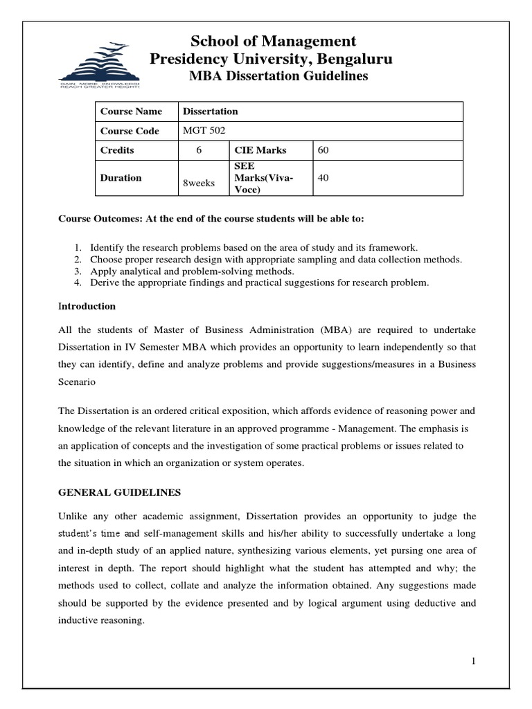 MBA Dissertation Guidelines for Students | PDF | Thesis | Statistics