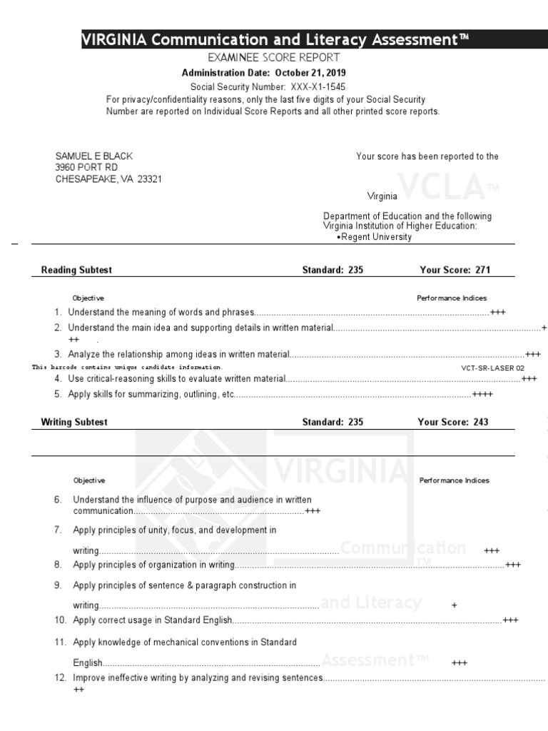 Vcla Redacted | PDF | Test (Assessment) | Multiple Choice
