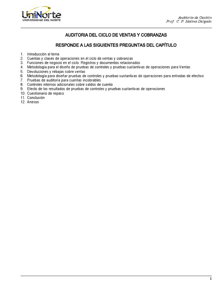600auditoria Del Ciclo de Ventas y Cobranzas | PDF