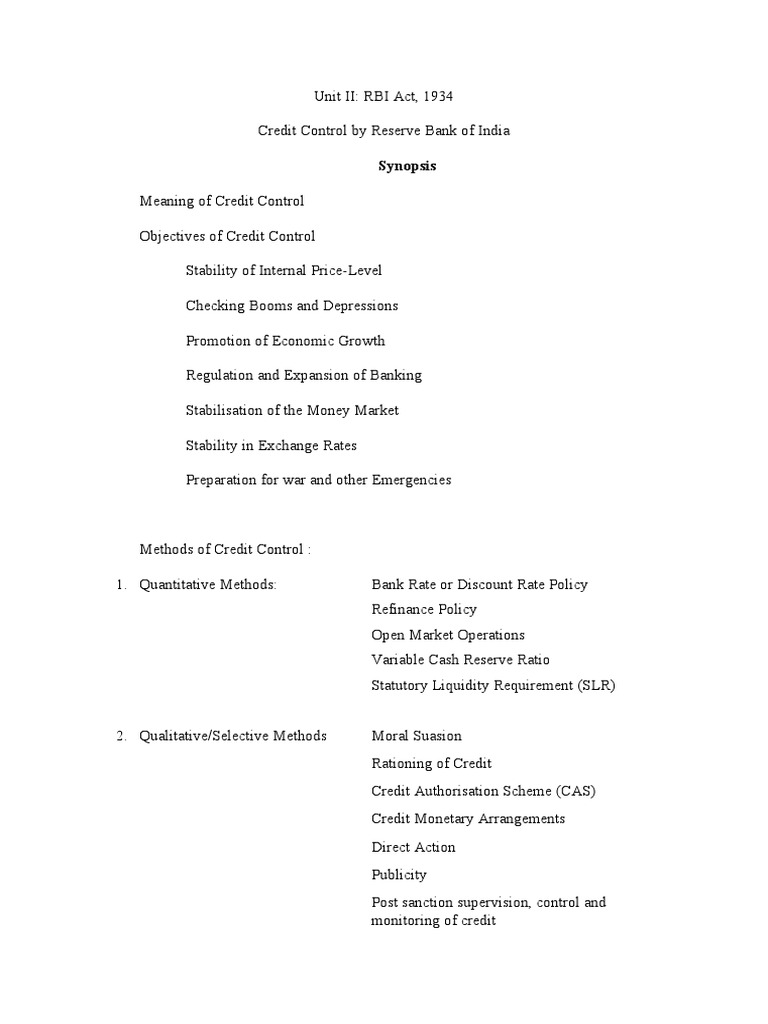 Credit Control By Rbi Pdf Reserve Bank Of India Banks