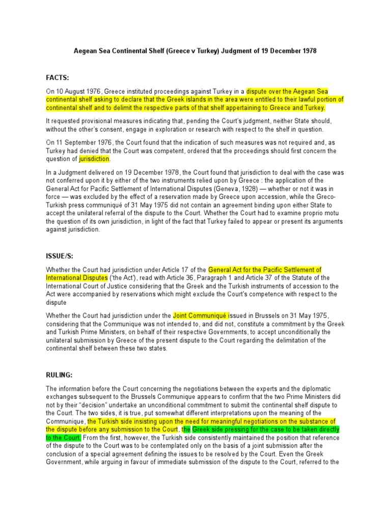 Aegean Sea Continental Shelf PDF Jurisdiction Turkey