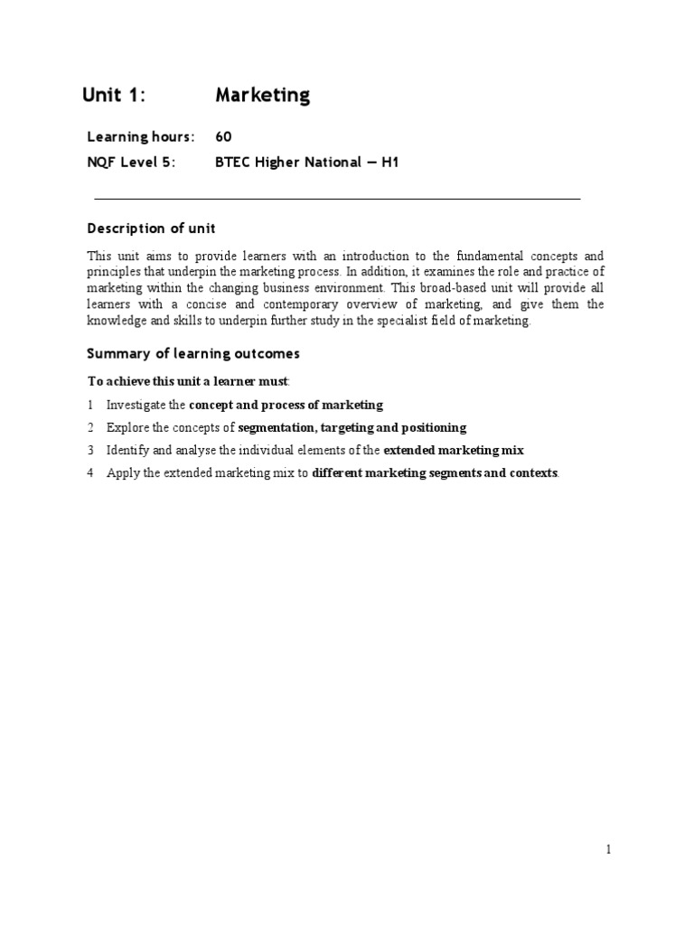Unit 1 Marketing | PDF | Market Segmentation | Consumer Behaviour