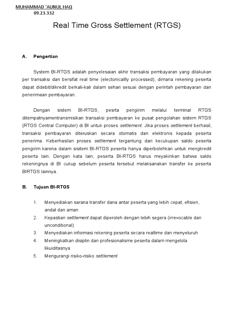 Real Time Gross Settlement (RTGS) | PDF | Jasa (Ekonomi) | Pasar (Ekonomi)