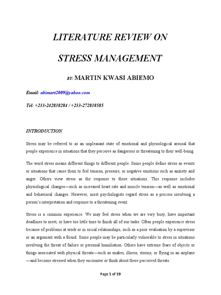 Literature Review Stress Management | PDF | Stress (Biology ...
