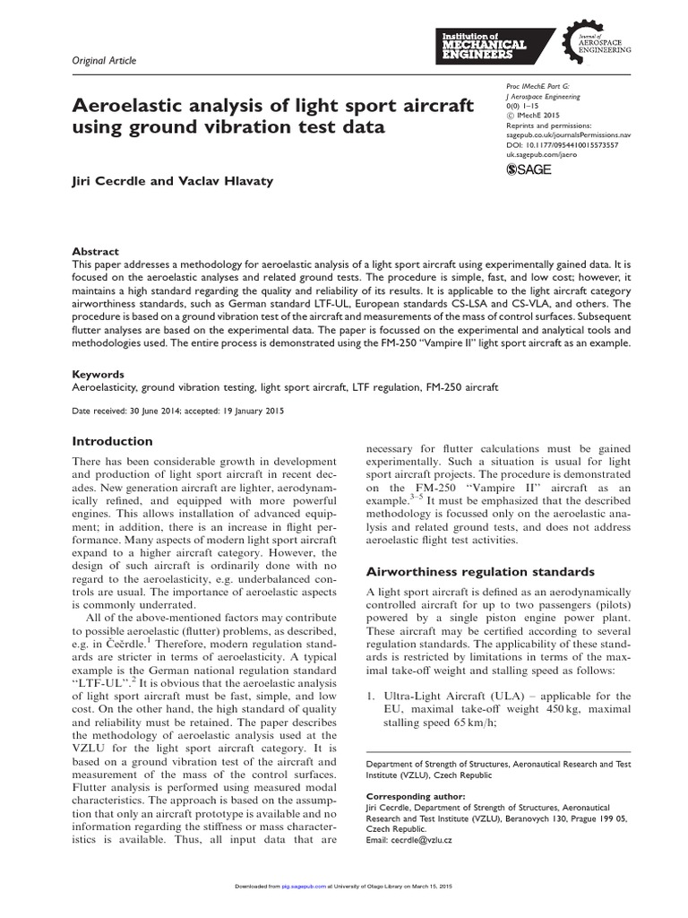 Aeroelastic analysis of light sport aircraft using ground vibration