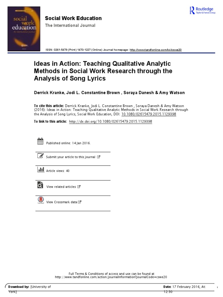 Teaching Qualitative Analytic Methods in Social Work Research Through ...