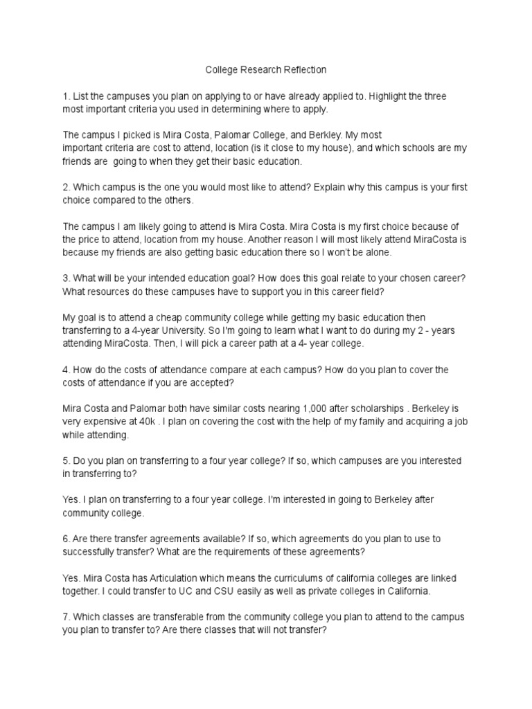 College Research Reflection | PDF | Career & Growth