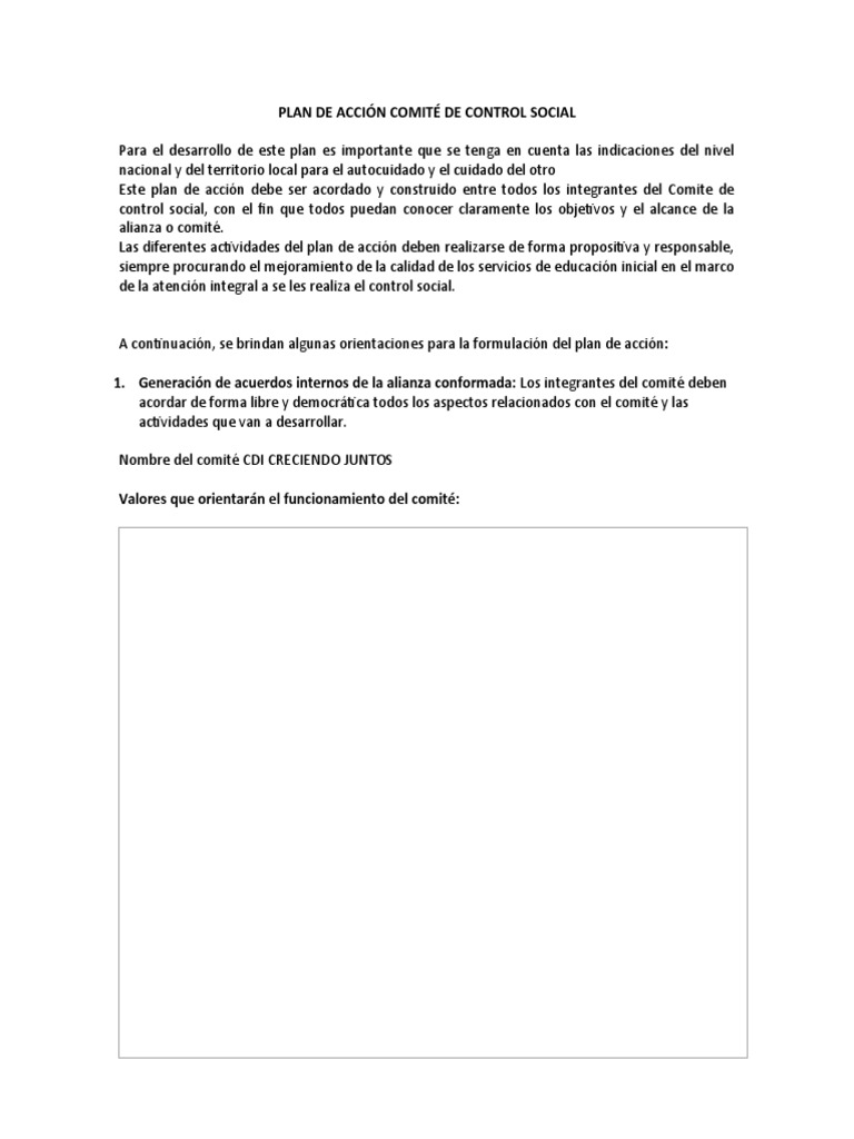 Plan de Acción para Control Social en Educación | PDF