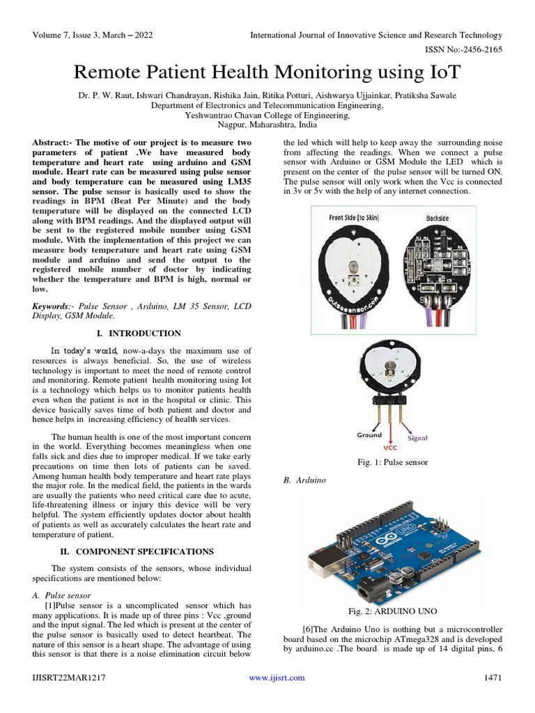 Remote Patient Health Monitoring Using IoT | PDF | Arduino | Sensor