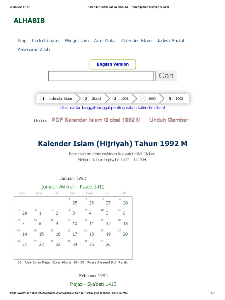 Kalender Hijriyah September 1992 