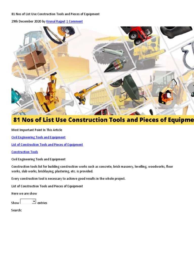 No of List Use Construction Tools and Pieces of Equipment PDF