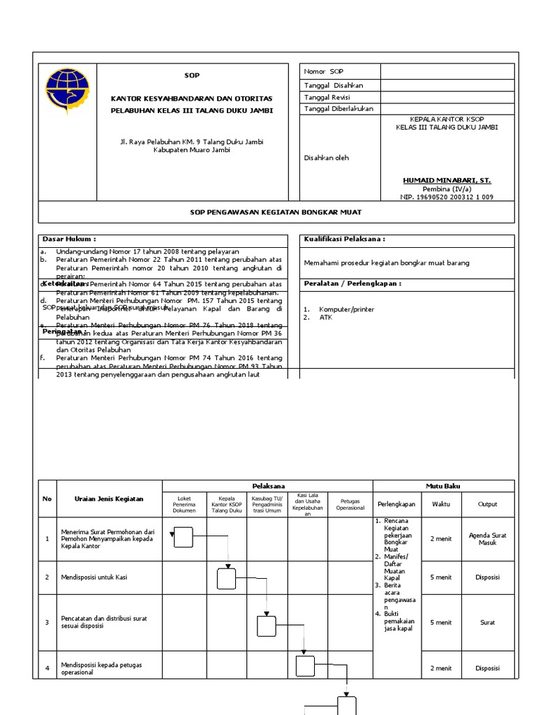 SOP Pengawasan Bongkar Muat Barang | PDF