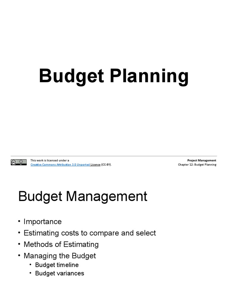 Budget Planning This Work Is Licensed Under A License (CCBY