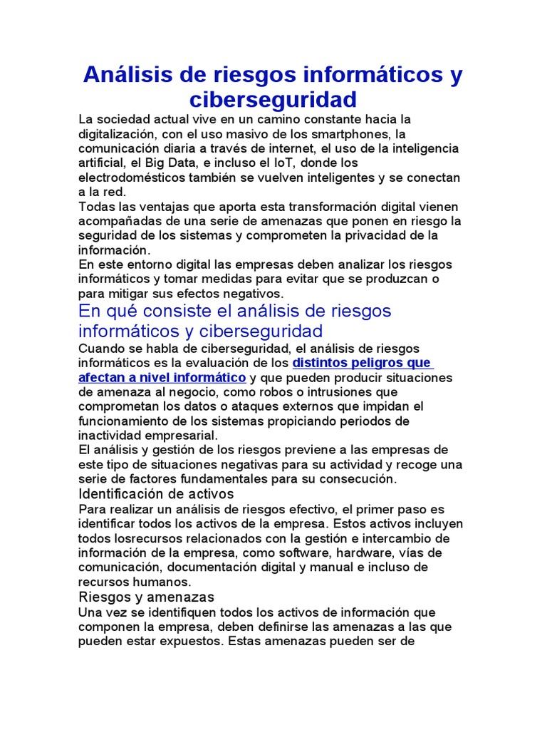 Análisis de Riesgos en Ciberseguridad | PDF | Seguridad | La seguridad ...