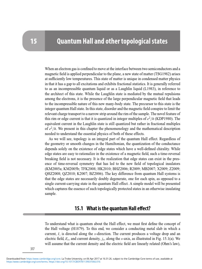 Quantum Hall Effect and Topological States | PDF | Electron | Physical ...