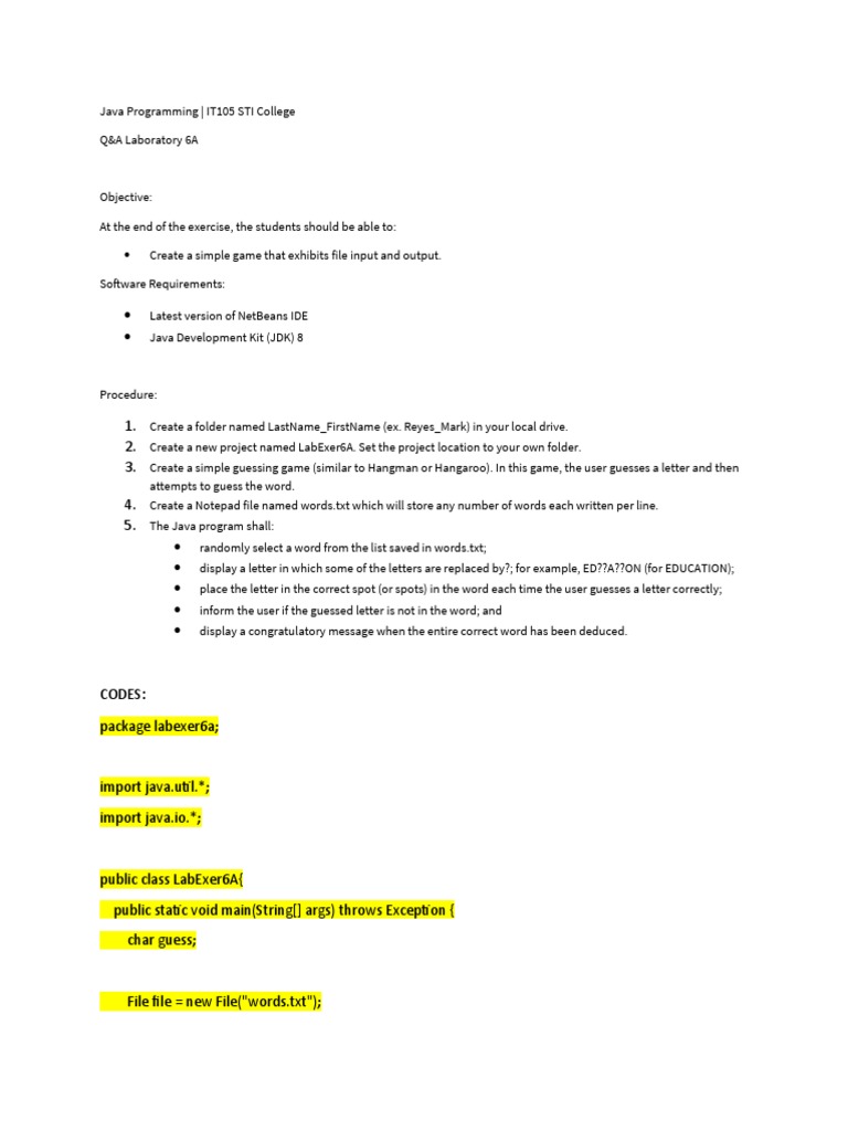 Java Guessing Game Project Guide | PDF | Computer File | Java ...