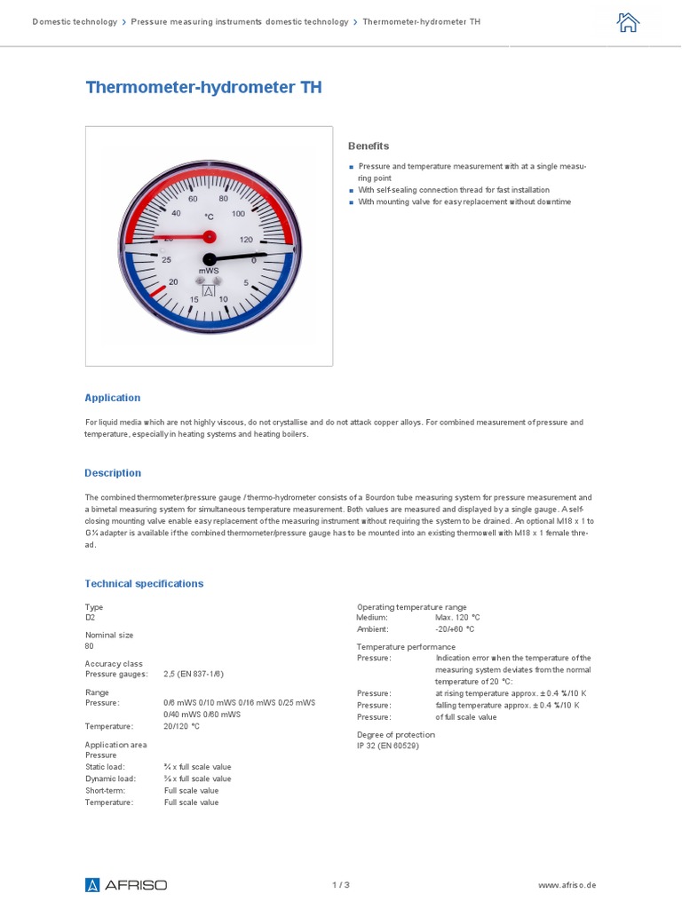Combined Thermometer and Pressure Gauge | PDF | Pressure Measurement ...
