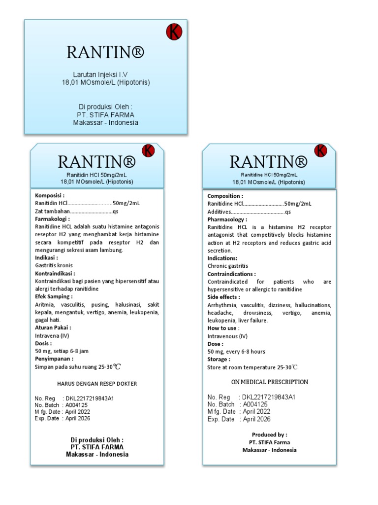 RANTIN: Ranitidin Injeksi 50mg/2mL | PDF