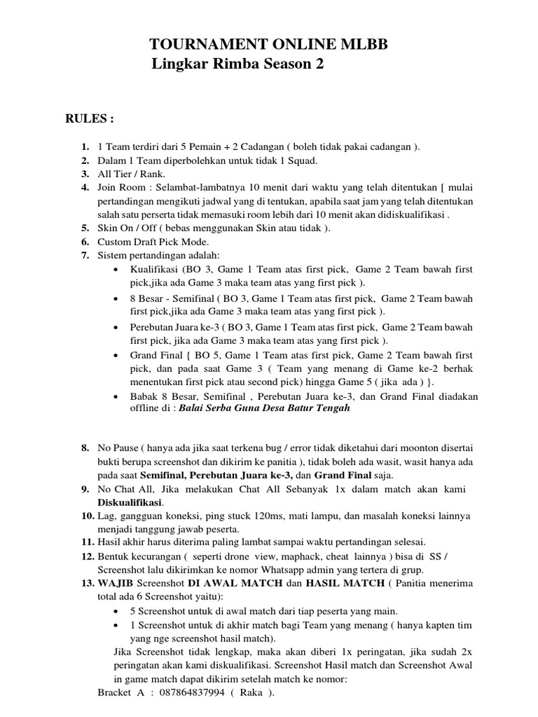 Tournament Online MLBB LR Season 2 | PDF