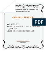 Grade 3-Justice: Class List List of Students With General Average List of Students With LRN