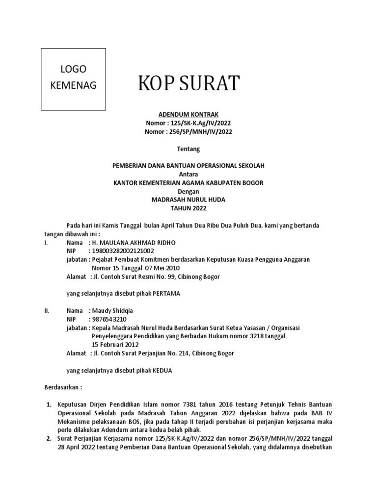 Contoh Adendum-Kontrak - Desi Jasmiati | PDF