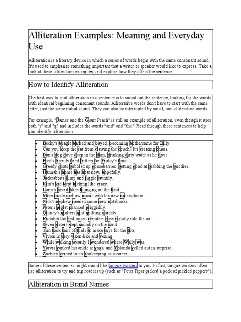 Alliteration Examples PDF Poetic Devices