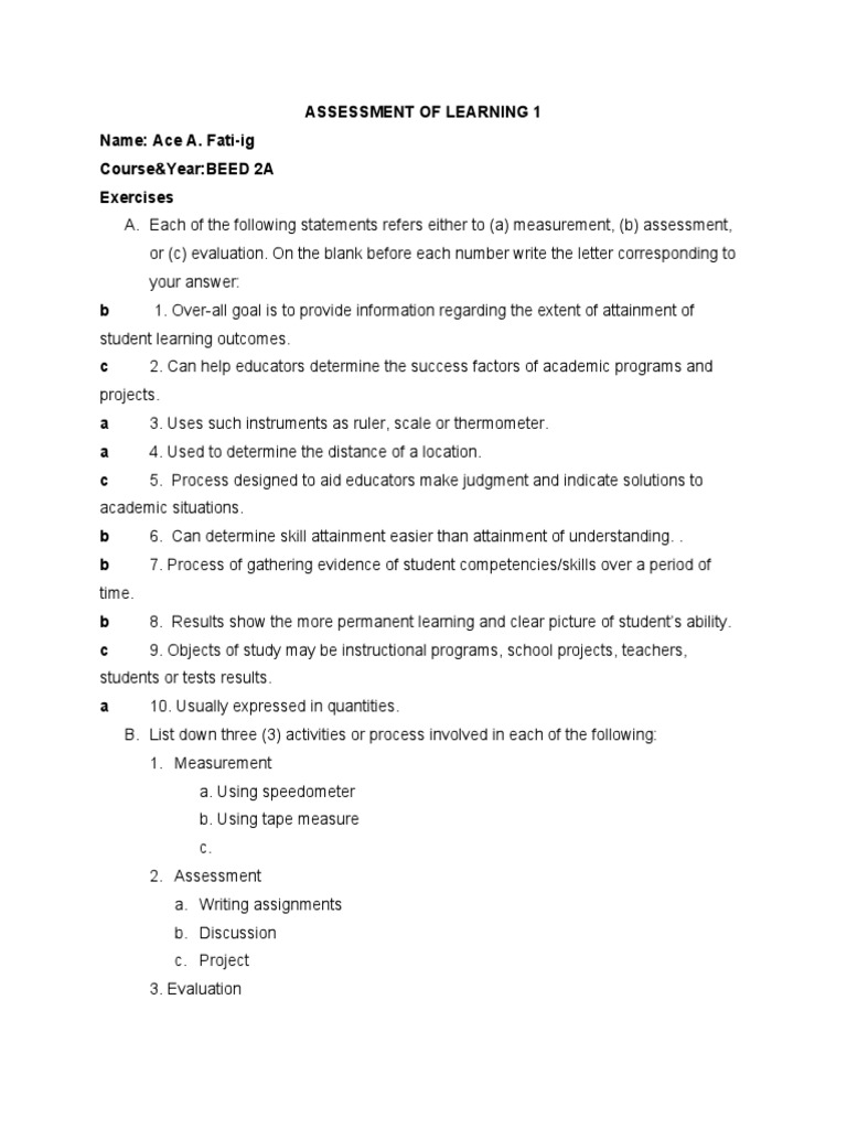 Assessment of Learning 1 Name: Ace A. Fati-Ig Course&Year:BEED 2A ...