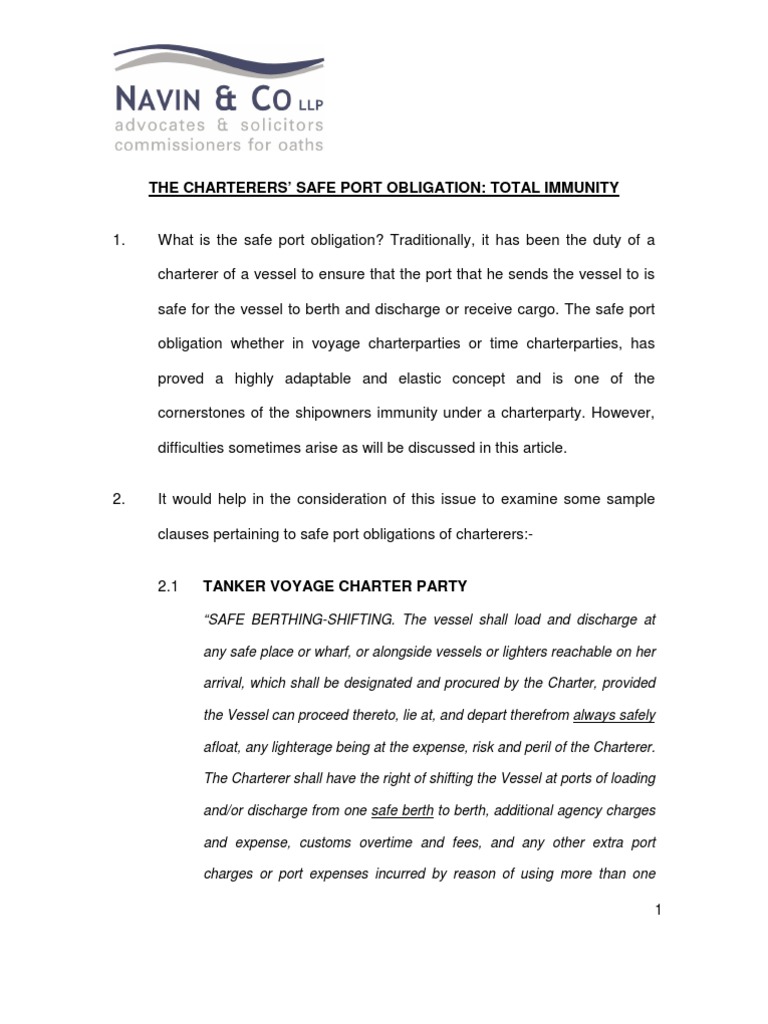 Safeport Insurance Company The Charterer�s Safeport