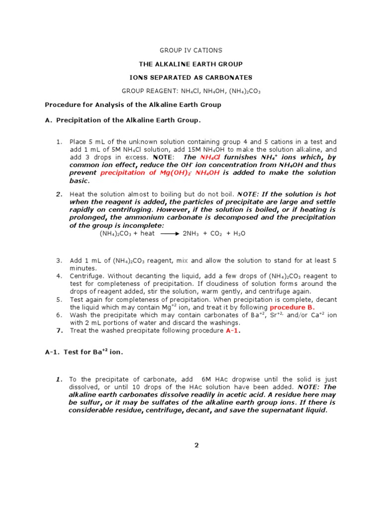 Alkaline Earth and Alkali Cation Analysis | PDF | Ammonium ...