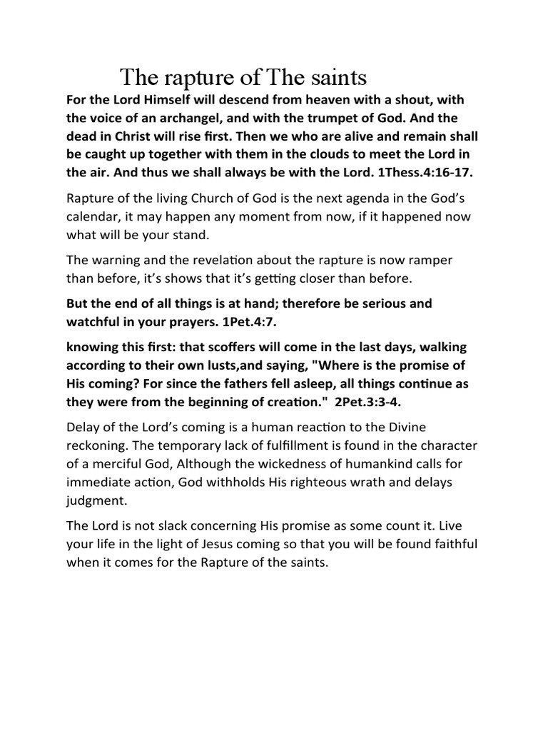 The Rapture of The Saints | PDF | Rapture | Salvation