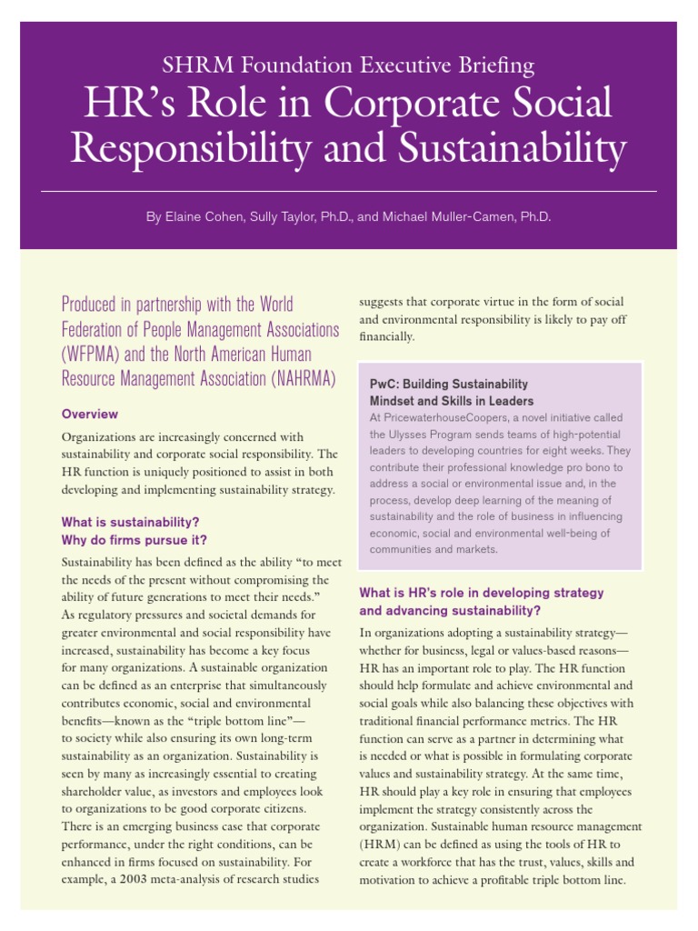 HR's Role in CSR and Sustainability | PDF | Human Resource Management ...