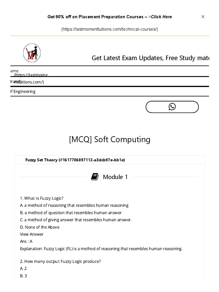 (MCQ) Soft Computing - Last Moment Tuitions | PDF | Fuzzy Logic ...