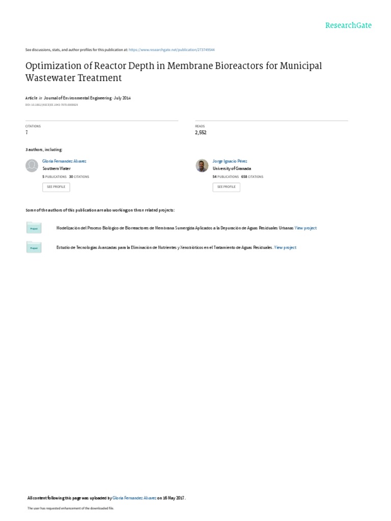 Optimization of Reactor Depth in Membrane Bioreactors For Municipal ...
