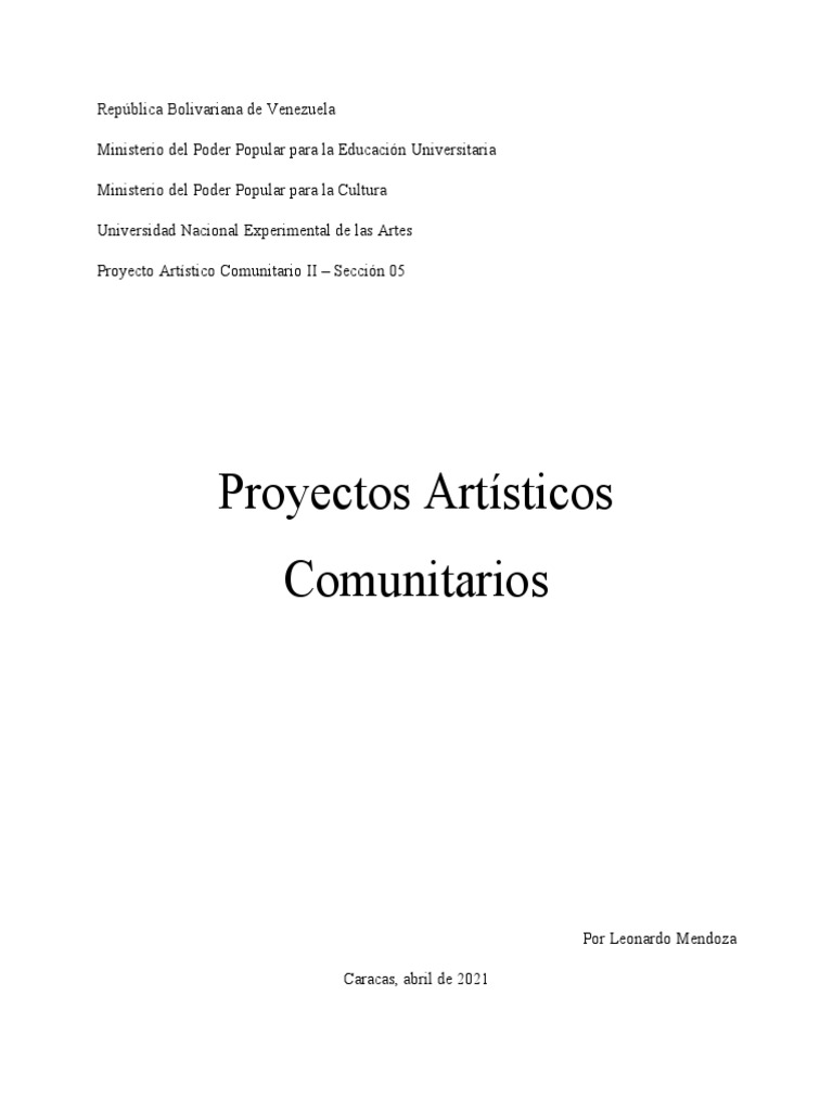 Proyectos Artísticos Comunitarios en Venezuela | PDF | Investigación de ...