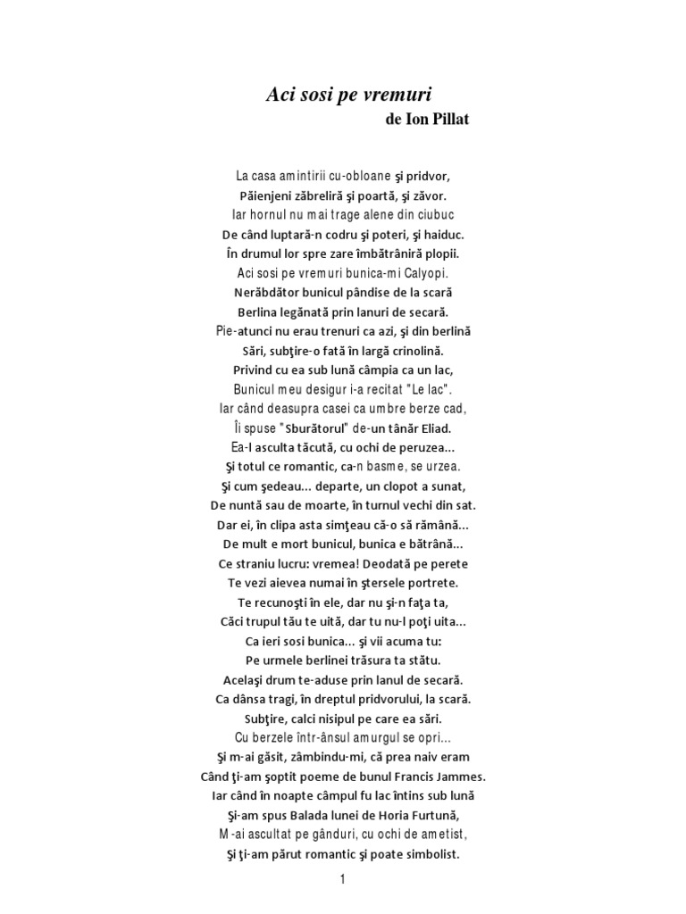 Aci Sosi Pe Vremuri Poezie 07. Aci sosi pe vremuri de Ion Pillat