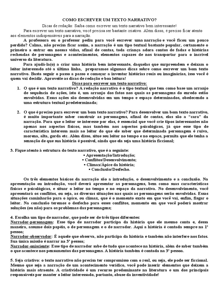 Como Escrever Um Texto Narrativo | PDF | Tempo