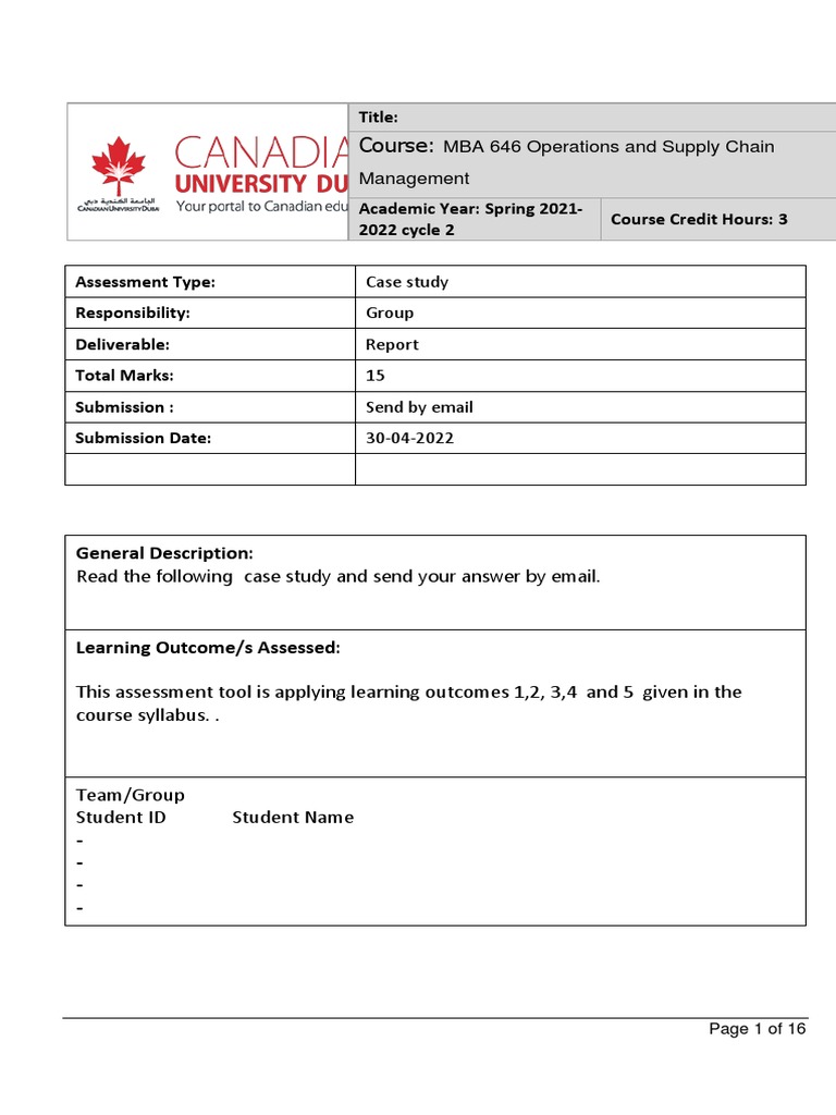 Operations and Supply Chain Management Case Study PDF