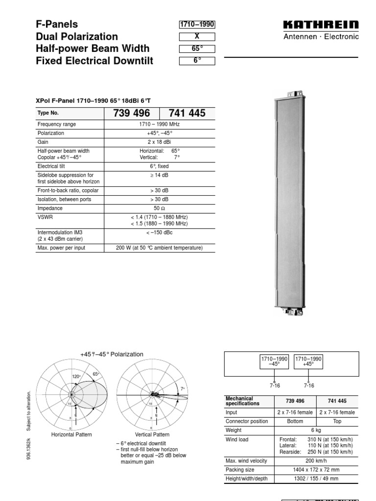 Datasheet Antena Kathrein 739496741445 Decibel Antenna (Radio)