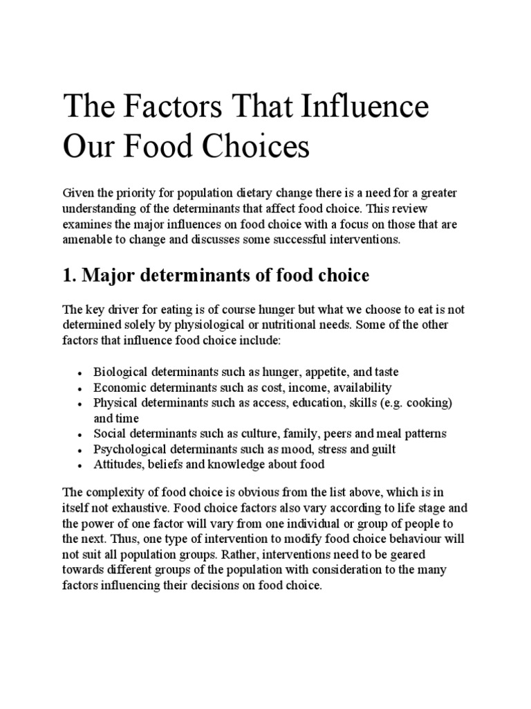 Influences on Food Choice Factors | PDF | Foods | Eating