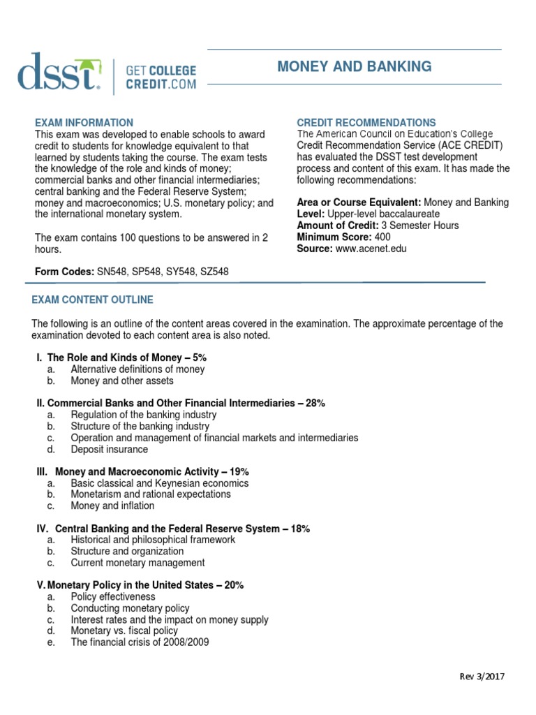 Money and Banking Exam Information Credit PDF