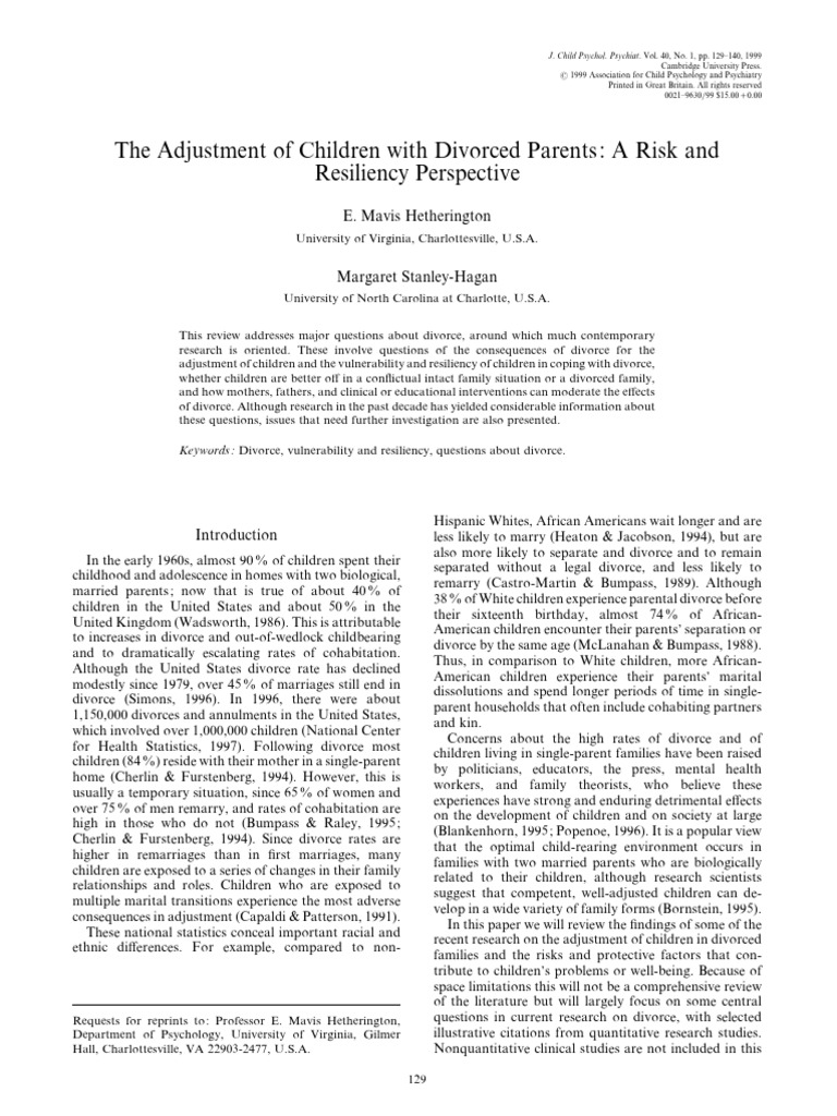 Resiliency in Children of Divorce | PDF | Divorce | Single Parent