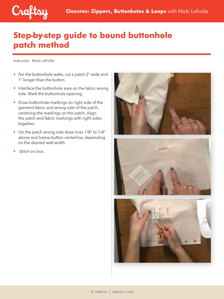 Step-By-Step Guide To Bound Buttonhole Patch Method: Closures: Zippers ...