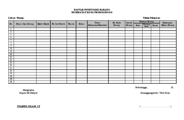 Form Inventaris  Barang 