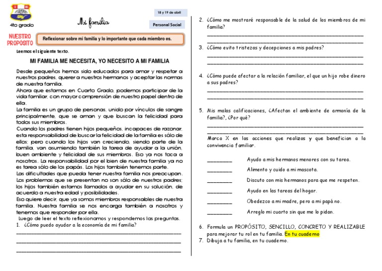 Ficha de Personal Social - La Familia | PDF | Felicidad