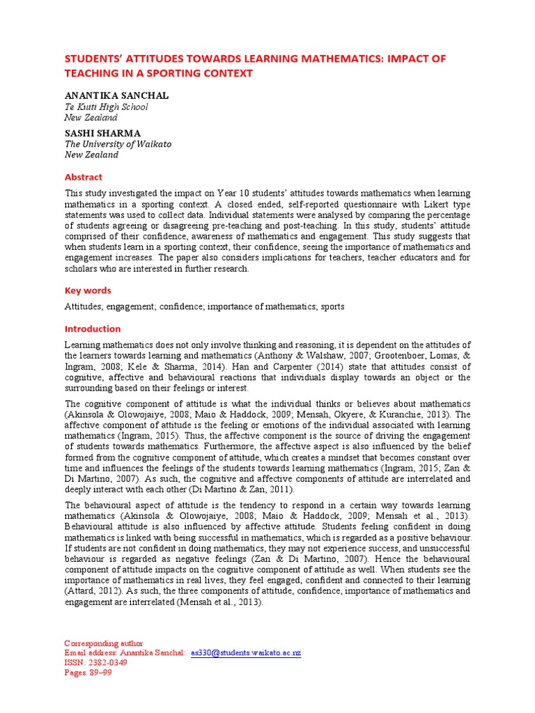Students Attitude Towars Learning Mathematics | PDF | Attitude ...